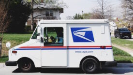 White post office truck